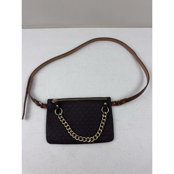 Michael Michael Kors Signature Logo Belt Bag Brown Gold Chain Fanny Pack XL - Picture 2 of 12